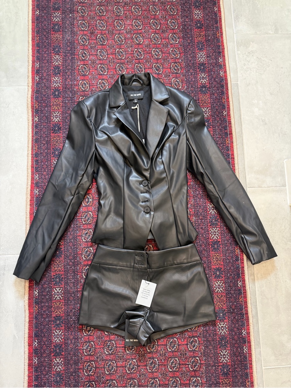 NWT All the Ways Black Faux Leather Micro Short Set